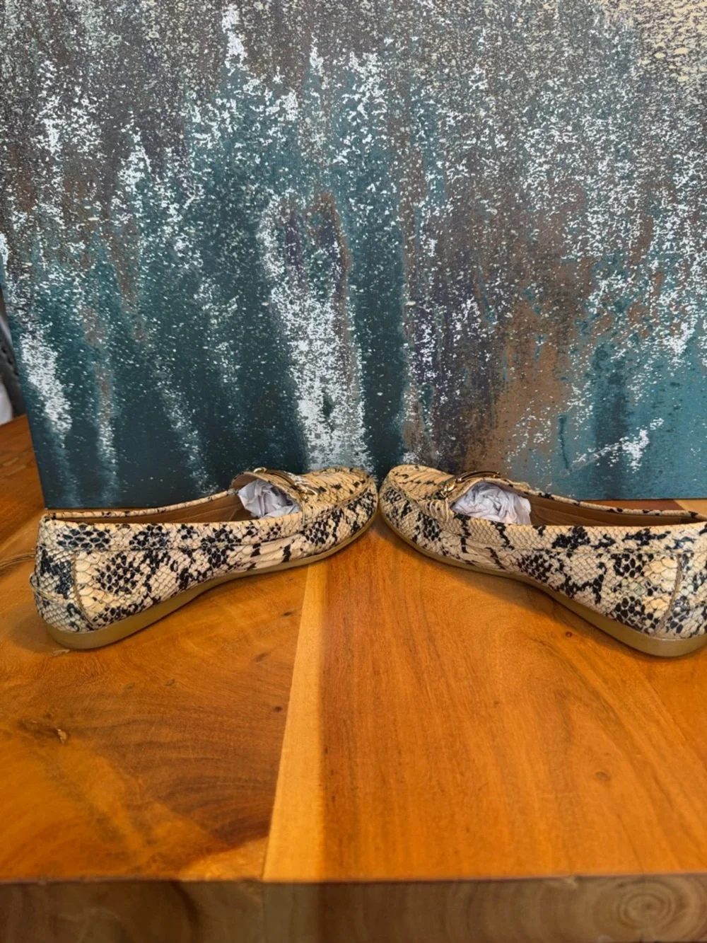 Coach Old Money Y2K Exotic Luxe Snakeskin Print Leather Loafers Gold 7.5B (VGUC)